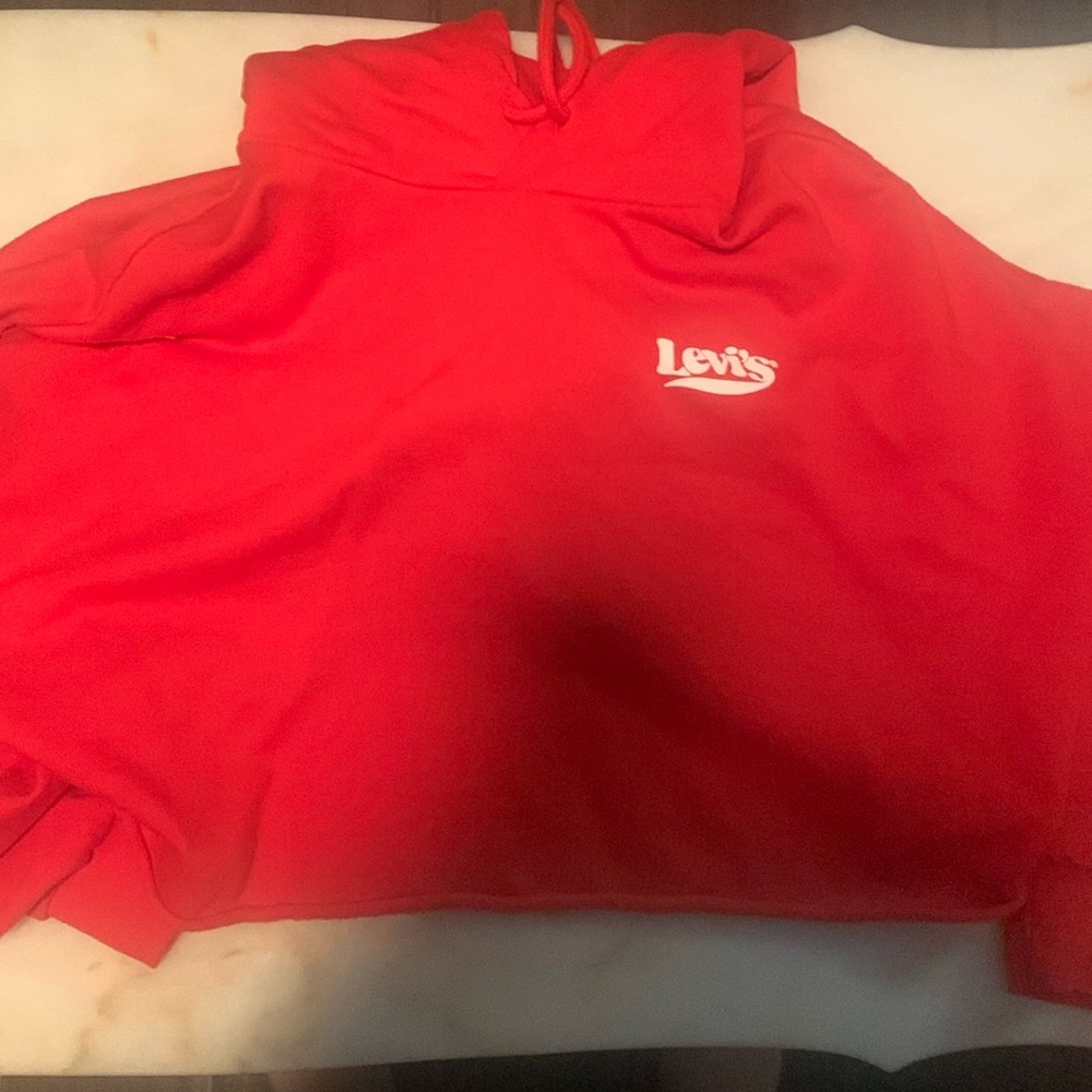 I am selling a cute rosy red hooded crop top!